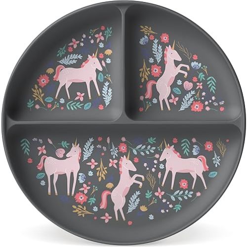 Simple Modern Silicone Plate for Baby and Toddler | Divided and Microwave Safe Plates for Kids | Parker Collection | Unicorn Fields