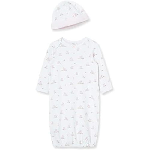 Little Me Clothes for Baby Girls' 2-Piece Nightgown and Cap Set 100% Cotton with Elastic Bottom, Baby Essentials, 0-3 Months