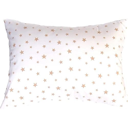 Toddler Pillow Case 13 x 18 - Star Pillow Case Cover Travel Size, Cotton Toddler Pillowcase Star, Baby Cover Pillow Case - Beige Star on White
