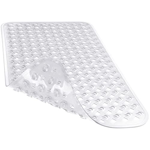 Yimobra Bathtub Mat Non Slip, Super Strong Suction Cups, 27.5"x15.5" Long Shower Mat with Drain Holes, Machine Washable Fast Draining Bath Mats, Bathroom Essentials,Clear