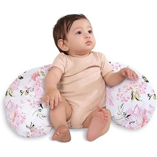 Little Grape Land Nursing Pillow, Upgraded Breast Feeding Pillow for Mom, Breastfeeding Bottle Feeding for 0–16 Months, Machine Washable Cover with Firm Breathable Filling for Tummy Time, Rose Floral
