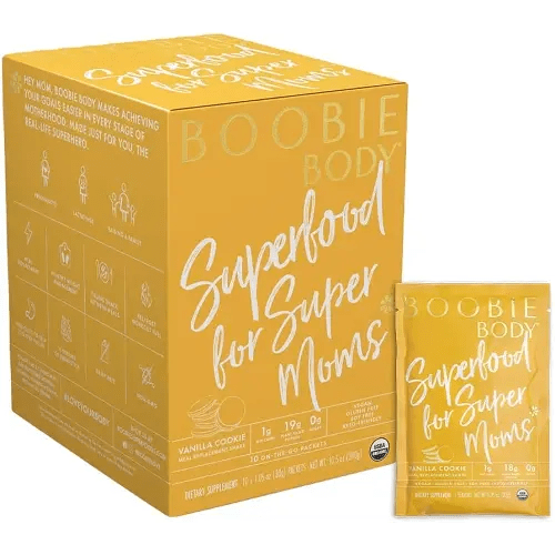 Boobie Body Superfood Protein Shake for Moms, Pregnancy and Lactation Support Protein Powder to Increase Milk Supply, Probiotics, Organic, Dairy-Free, Gluten-Free Vegan Vanilla Cookie Single Srv 10pk