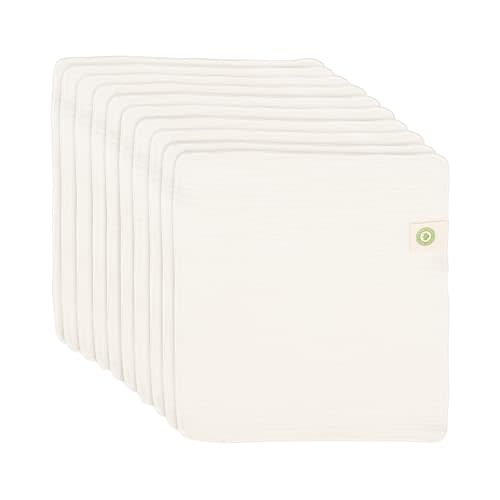 Organic Cotton Reusable Baby Wipes - 10 Pack, Washable, Unbleached, Undyed, All-Natural, Toxic-free White Muslin Washcloths - Soft and Gentle Cotton Cloth Gauze Weave Wash Cloth for Newborn - 10 Pack