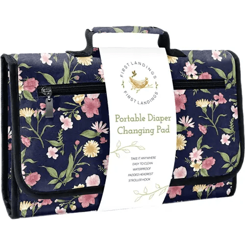 First Landings Portable Diaper Changing Pad - Convenient Travel Changing Pad and Wipe Holder - Portable Changing Pad - Navy