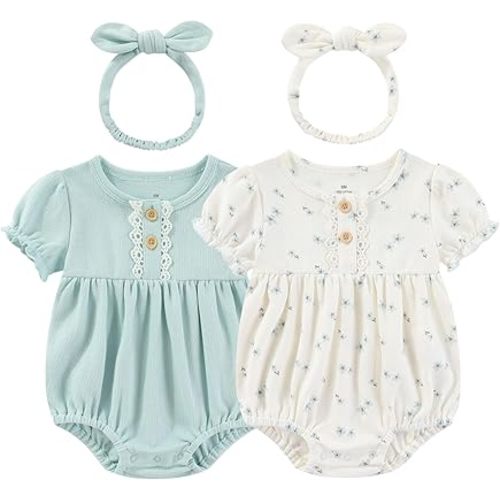 Baby Girl Clothes Cotton Bubble Romper Floral Bodysuits Infant Outfit Set
