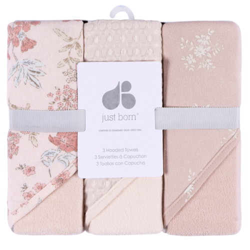 Just Born Baby 3-Pack Hooded Towels