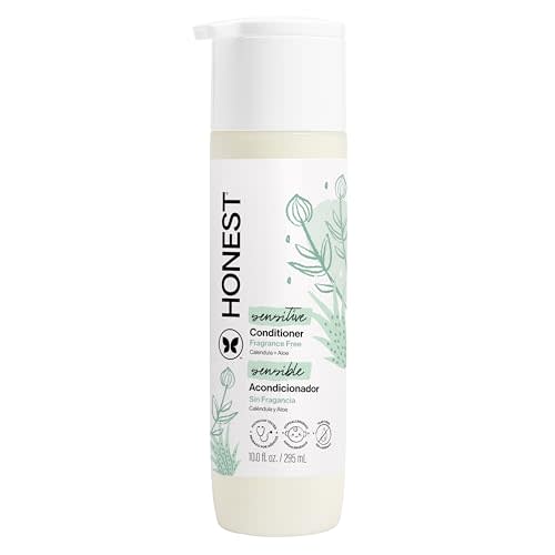 The Honest Company Silicone-Free Conditioner, Gentle, Hypoallergenic, Naturally Derived Ingredients, Fragrance-Free for Sensitive Skin, 10 fl oz