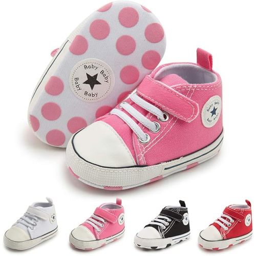 Meckior Baby Girls Boys Canvas Sneakers Soft Sole High-Top Ankle Infant First Walkers Crib Shoes