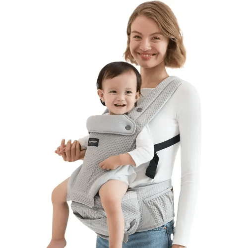 Momcozy Baby Carrier with Hip Seat, 2-in-1 Forward-Facing Carry for Active Babies, Detachable Hands-Free Carrier up to 44lbs, Breathable Infant Carrier Fits Waist Sizes up to 47 Inches, AirMesh Grey
