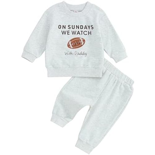 Baby Boys Girls Fall Clothes Football Print Long Sleeve Crew Neck Sweatshirt Elastic Pants 2Pcs Track Suit Outfits