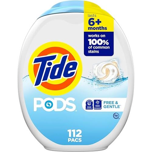 Tide PODS Cold Water Clean, Free and Gentle Laundry Detergent Soap Pacs, Unscented Hypoallergenic Laundry Detergent for Sensitive Skin, 112 Count, Tide PODS Laundry Detergent, Laundry Pacs