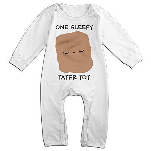 One Sleepy Tater Tot Boutique Baby Bodysuit Onesie Unisex Long Sleeve White, 0-6 Months