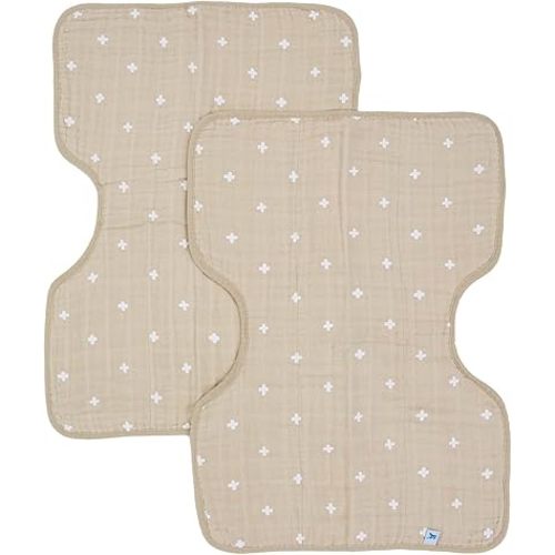 Little Unicorn 2 Pack Cotton Muslin Burp Cloths | 100% Cotton | Multi-Layer | Ultra Absorbent & Soft | Reversible | Large 21x14 (Taupe Cross)