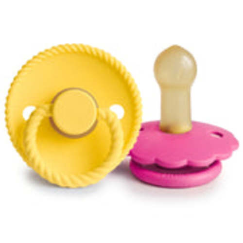 FRIGG Rope/Daisy Natural Rubber Pacifier (Sunflower/Fuchsia) 2-Pack (6 – Mushie