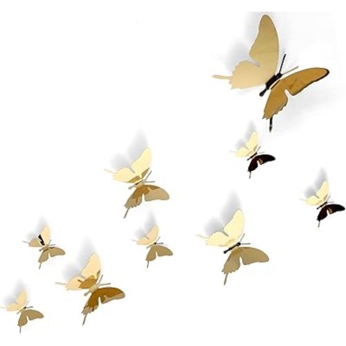 Ferraycle 24 Pcs Metal Butterfly Decorations, 3D Flying Butterfly for Ceiling, Cute DIY Art Decor for Shopping Mall Bedroom Home Living Room Window, 2.36 Inches, 3.94 Inches, 5.9 Inches (Gold)