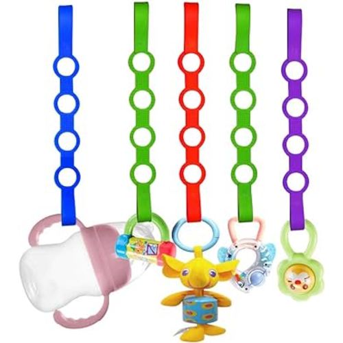 Toy Straps for Baby, 5 Pack Silicone Pacifier Clips Toddler Bottles Harness Holder for Stroller,Highchair,Crib,Shopping Trolley,Cars,Bags