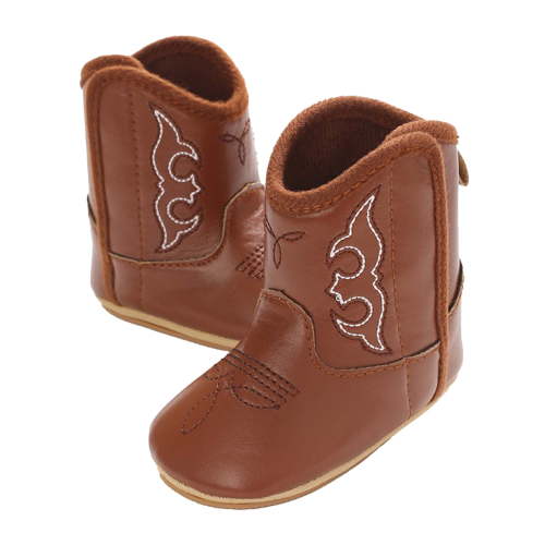 Povozer Baby Cowboy Cowgirl Boots Infant Western Boots Toddler Girls Mid Calf(Coffee,6-12M)