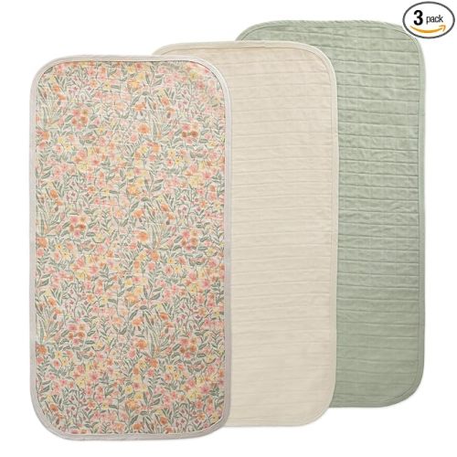 mushie Water Repellent Changing Pad Liners | Made with Organic Cotton | Set of 3 (Pastel Blooms Combo)