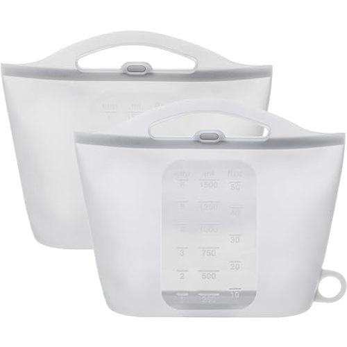2 Pack Silicone Microwave Steam Sterilizer Bags, 1.5L Reusable Steam Bags for Home and Travel, Silicone Fresh Keeping Bag for Baby Bottles, Accessories, Gray