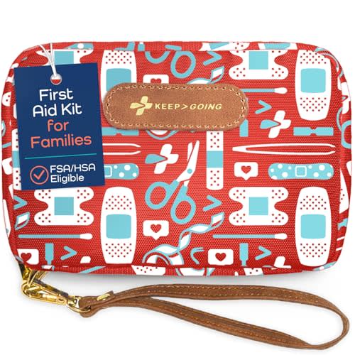KeepGoing Travel First Aid Kit for Kids – 130 Pc. for Car, Home, Purse, Diaper Bag & Backpack with Latex-Free Bandages - Mini First Aid Kit Travel Size TSA-Approved