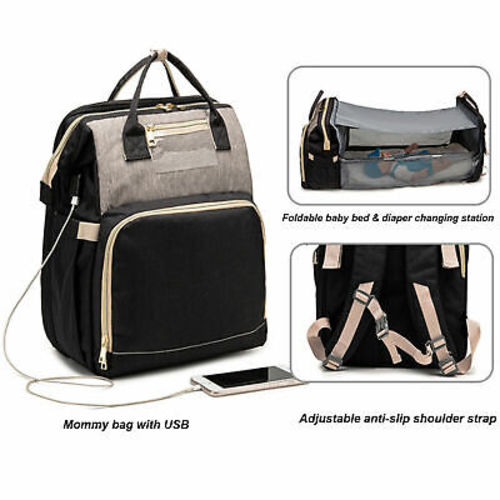 Diaper Backpack with Portable Changing Station, Mommy Travel Bag with USB,