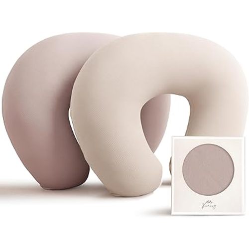 Konssy Nursing Pillow Covers for Baby Girls Boys Newborn, Soft Stretchy Rayon Slipcovers for Breastfeeding Pillow, Hidden Zipper, Machine Washable, 2 Pack (Beige,Taupe)