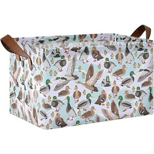 ALAZA Color Mallard Ducks Rectangular Closet Storage Box Storage Bin Basket Storage Cube with Leather Handles Nursery Storage Laundry Hamper 1 Piece