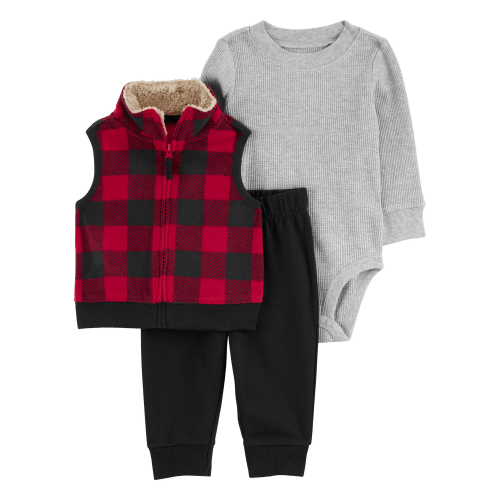 Baby 3-Piece Buffalo Check Fleece Little Vest Set - Carter's | Carter's