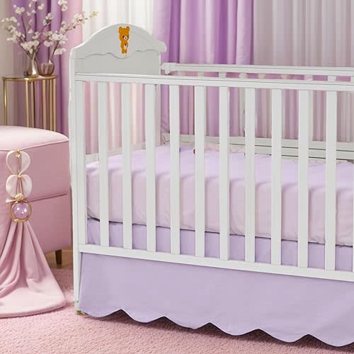 Brandream Scallop Edge Cotton Crib Skirt, Baby Girl Boy Gender Neutral Crib Skirt Toddler Bedskirt Farmhouse Chic Nursery Crib Bed Skirt, Luxury Boho Bohemian Solid Purple