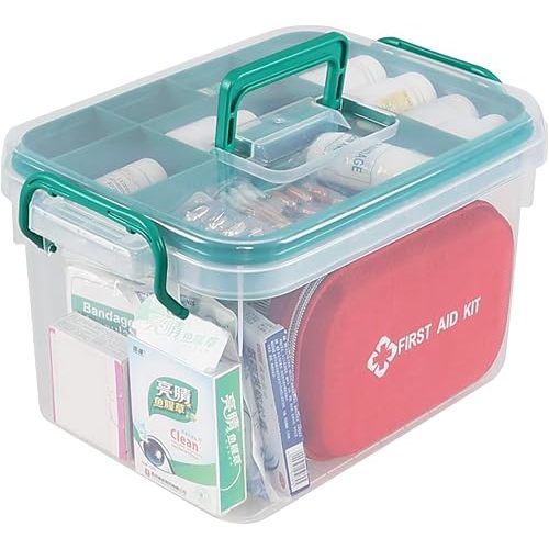 Plastic Divided First Aid Storage Box Kit, Portable Handled Medicine First Aid Box, Medicine Basic Organizer Holder