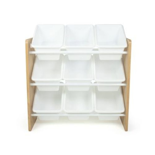 Kids' Journey Toy Storage Organizer With 9 Plastic Storage Bins Natural Wood/white - Humble Crew: Mdf Frame, 3 Shelves