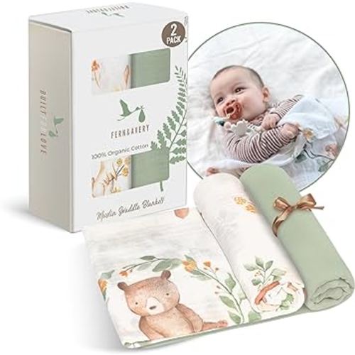 Fern & Avery Baby Swaddle Blankets - Receiving Blanket for Boys & Girls - Lightweight Breathable Organic Cotton - Gender Neutral Swaddle Blankets - Woodland Theme