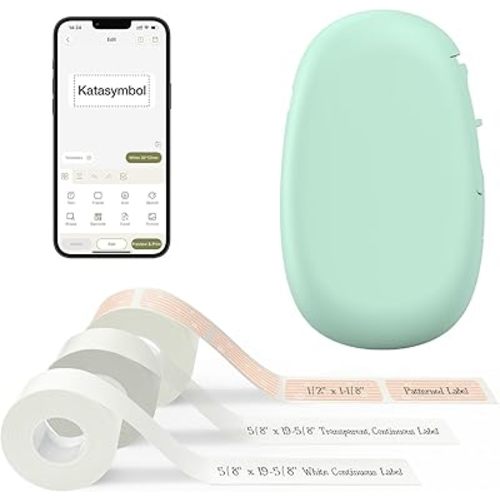 SUPVAN E10 Bluetooth Label Maker Machine with 3 Tapes, Continuous Waterproof Label, Versatile App with 35 Fonts and 1k+ Icons, Inkless Labeler for Home, Kitchen, School, Office Organization, Green