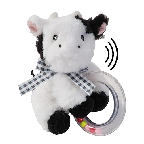 Bearington Lil' Gilly 5.5 Inch Cow Baby Rattle - Soft Rattles for Babies 0-6 Months - Baby Rattles & Plush Rings Baby Cow Rattle