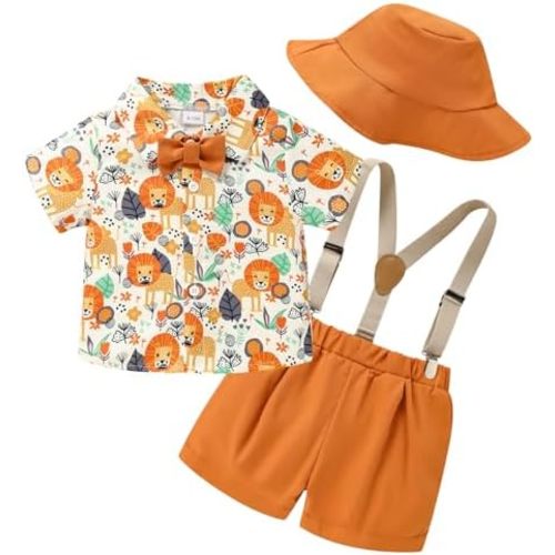 Baby Boy Clothes Toddler Short Sleeve Button Down Shirt Casual Suspenders Shorts+Caps Summer Outfits 1-4Y Clothes