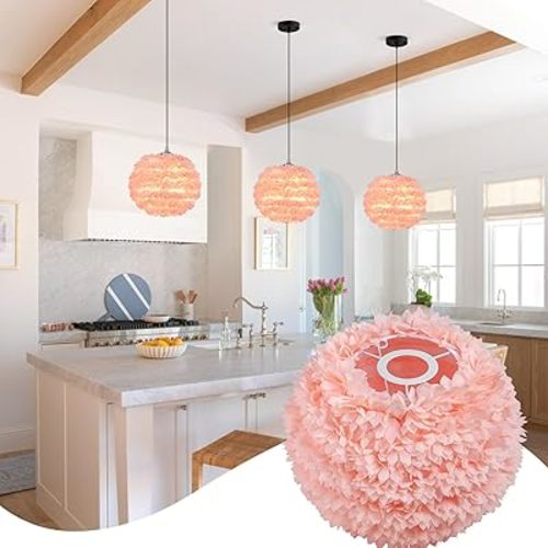 ZYLEIESENBAO Pink Pendant Light Shade Only Flower Lamp Shade Fabric Hanging Lamp Cover Lighting Fixture Replacement Globes for Kitchen Island Dinning Room Living Room Hotel Hallway