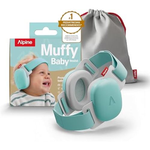 Alpine Muffy Baby Comfort - Protects Hearing for Babies and Toddlers - CE & ANSI Certified - Headband for Safe fit & Comfort - Adjustable for Ages 3-48 Months - 24dB Sound Reduction, Aqua