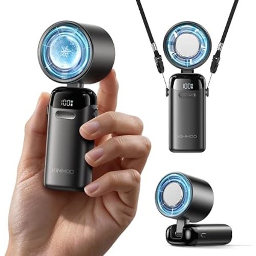 KIMMOO Handheld Portable Turbo Fan with Ice Cooler, Powerful 21000 RPM, Speed (1-199), Up to 14Hrs Cooling, Rechargeable Personal Fan, Small Pocket Hand Fans for Travel/Outdoor/Home/Office (Black)