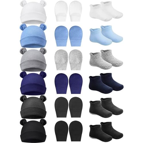 Geyoga Newborn Baby Hat Bear Ears Mittens and Socks Set for 0-6 Month