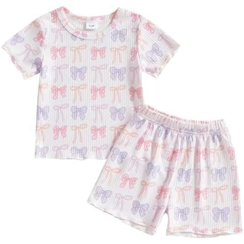 CIYCUIT Toddler Baby Girl Summer Clothes Ruffle Short Sleeve Shirt & Shorts Set