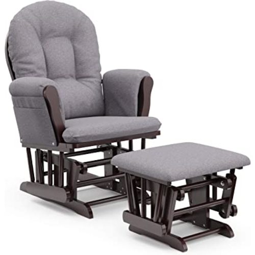 Storkcraft Premium Hoop Glider and Ottoman (Espresso Base, Gray Swirl Cushion) – Padded Cushions with Storage Pocket, Smooth Rocking Motion, Easy to Assemble, Solid Hardwood Base