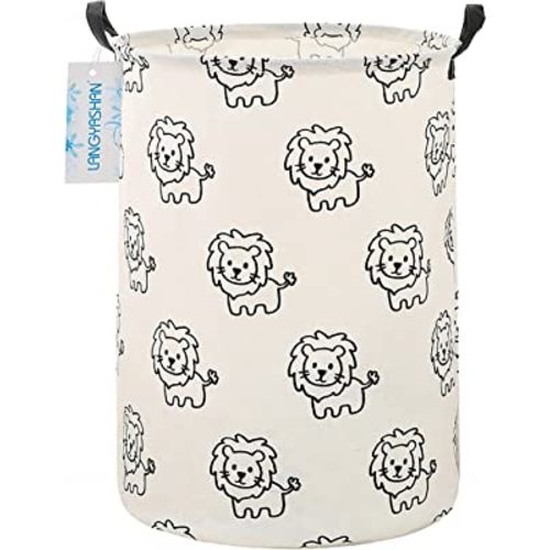 LANGYASHAN Laundry Basket Canvas Fabric Collapsible Organizer Basket for Storage Bin Toy Bins Gift Baskets Bedroom Clothes Children Nursery Hamper (Lion)