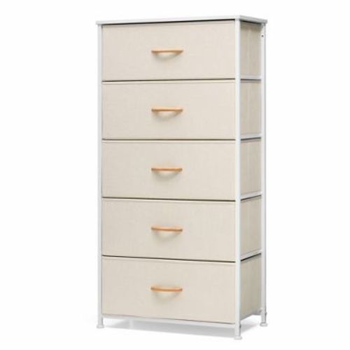 Pellebant 5 Drawers Vertical Dresser Storage Tower Organizer Unit for Bedroom Beige