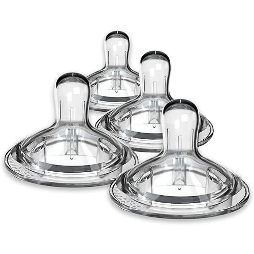 Nanobebe Nipples Baby Bottle Nipples, Silicone Nipple, Triple Vented, Ready to Use, 4-Pack, Preemie