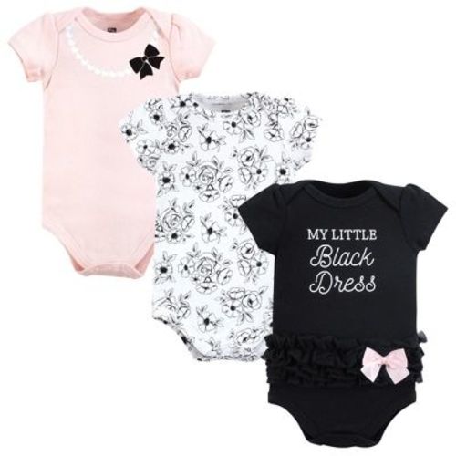 Hudson Baby Infant Girl Cotton Bodysuits, Toile Black Dress, 12-18 Months