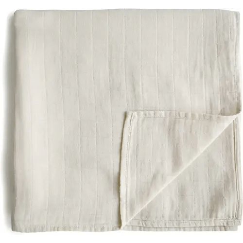mushie Muslin Baby Swaddle Blanket | 100% Organic Cotton (Fog)