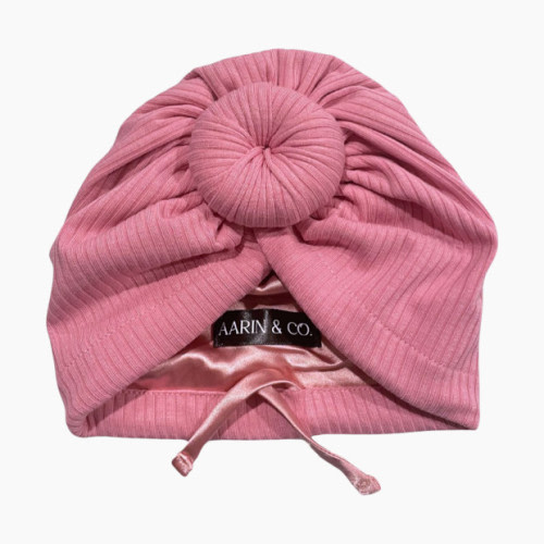 Aarin & Co. Adjustable Satin Lined Turban - Mauve, 0-3 M