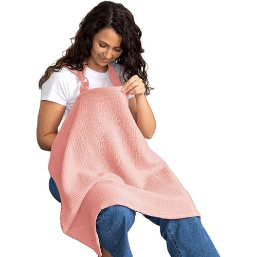 Superior Design Evergrwn Multi-use Privacy Nursing Cover Up for Breastfeeding, 100% Cotton Breathable Nursing Cover with Arch Neckline, Muslin Breastfeeding Cover, Baby Essentials (Blush)