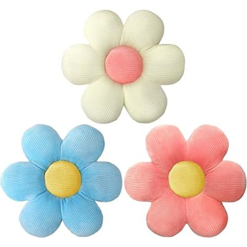 Sratte 3 Pcs Flower Pillows Flower Shaped Throw Pillow Cute Daisy Pillow Seating Cushions for Adults Home Bedroom Sofa Chair Couch Decor(Multicolored,16")