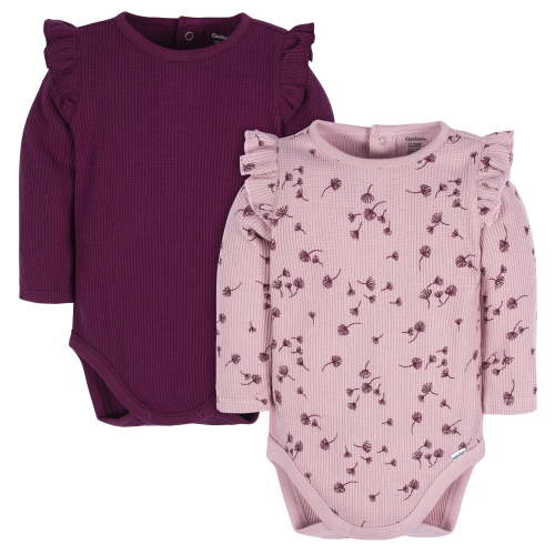 Gerber Baby Girl Long Sleeve Onesies Bodysuits, 2-Pack, Newborn - 12M